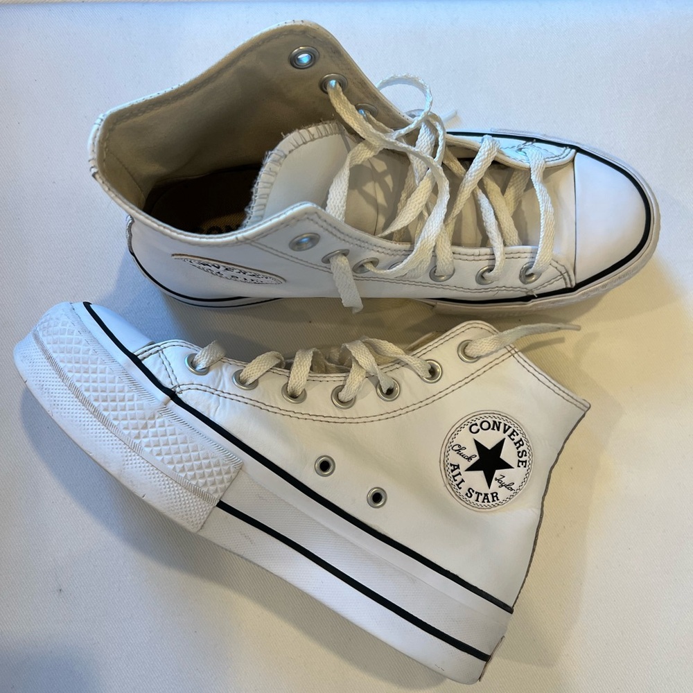 Converse All Star White Leather Platform High-Tops